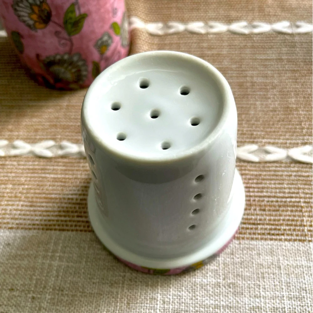 World Market Tea Cup & Infuser with Lid - 3pc Pink Flower & Leaf Floral Design - Picture 5 of 10